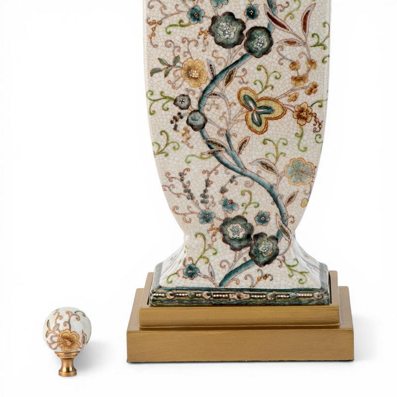 Twine Garden Hand Painted Porcelain Table Lamp with Gold Wood Base