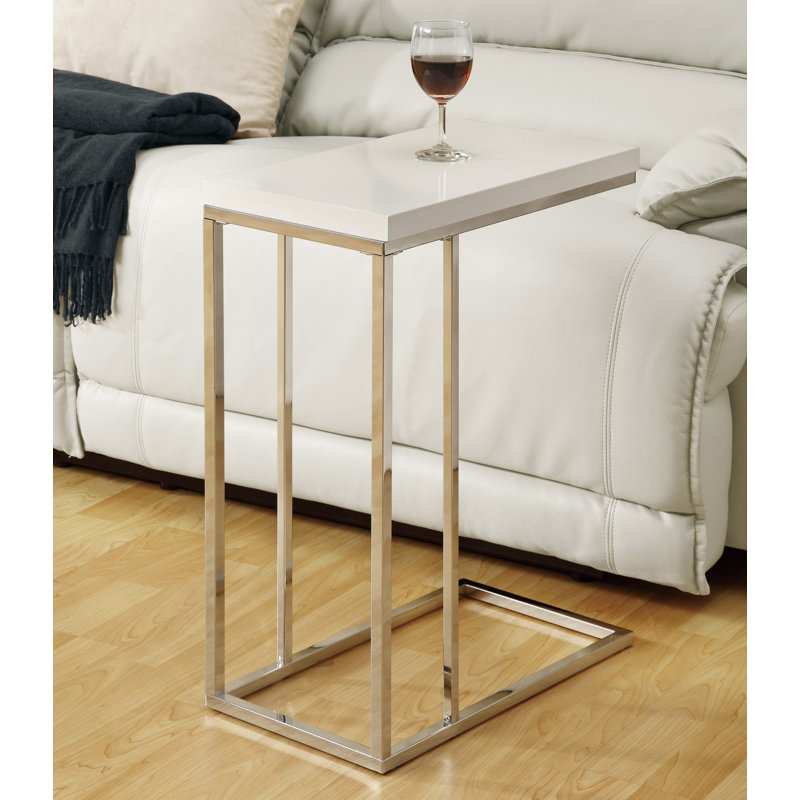Table d'appoint en métal, stratifié, Blanc lustré, Chrome chrome