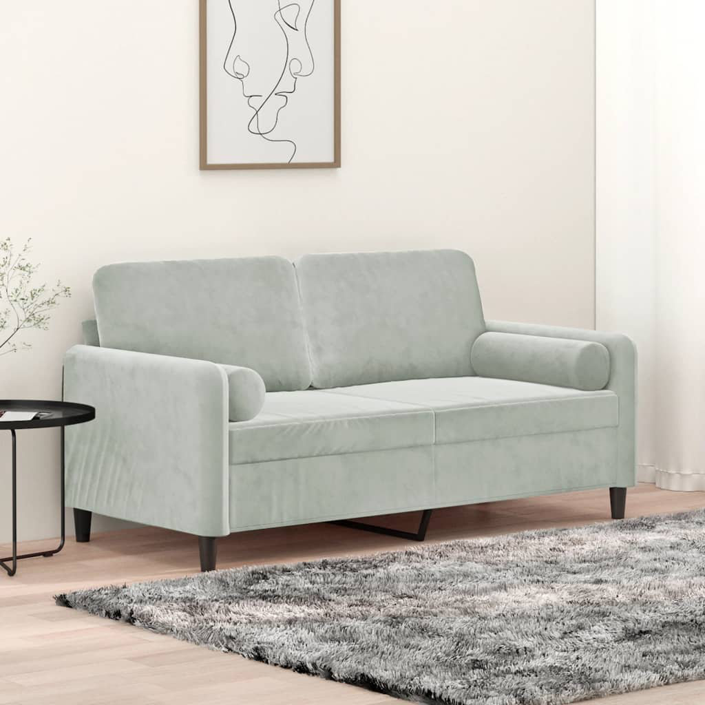 Vidaxl 2-Sitzer-Sofa Mit Zierkissen Hellgrau 140 Cm Samt 3200881