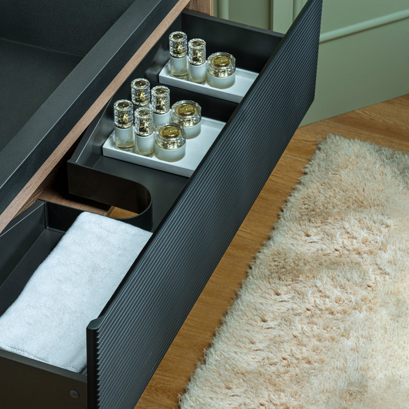WOODBRIDGE 48" Wall Mounted Floating Bathroom Vanity With Premium Black Sintered Stone Top, 48"
