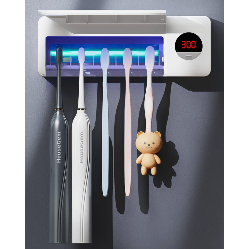 Bathroom Wall-Mounted Toothbrush Holder, Timer Function, 2000mAh Rechargeable (White)