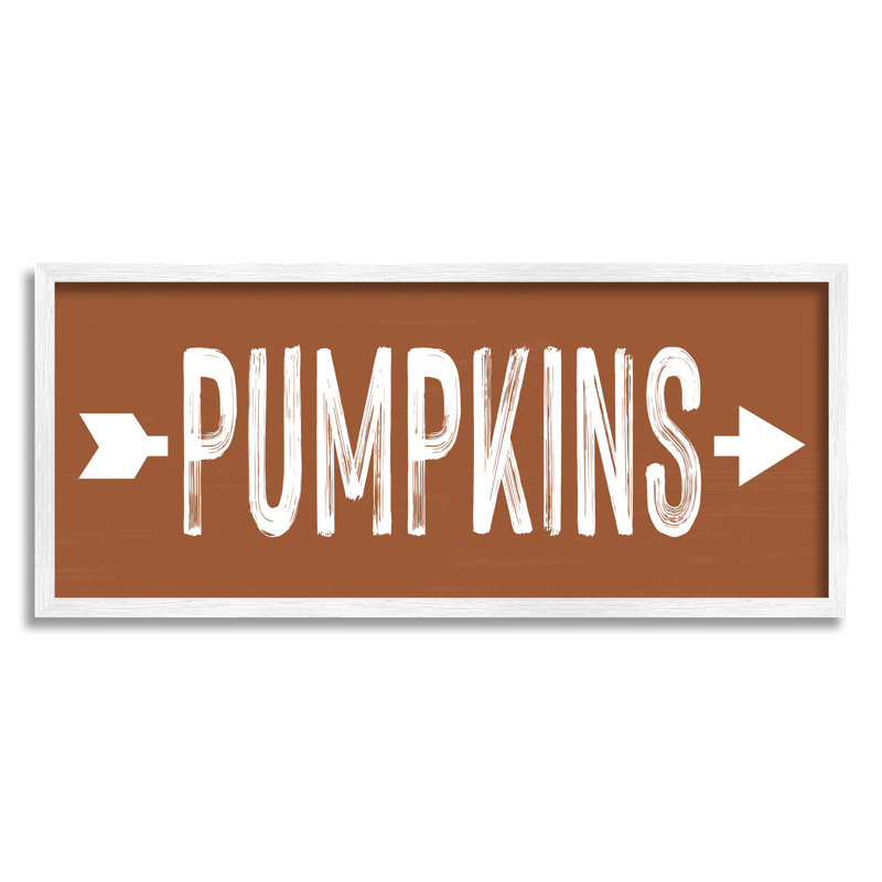 Az-648-Framed " Pumpkins Pointing Right " by Lettered And Lined, White Framed, 13" H x 30" W x 1.5" D
