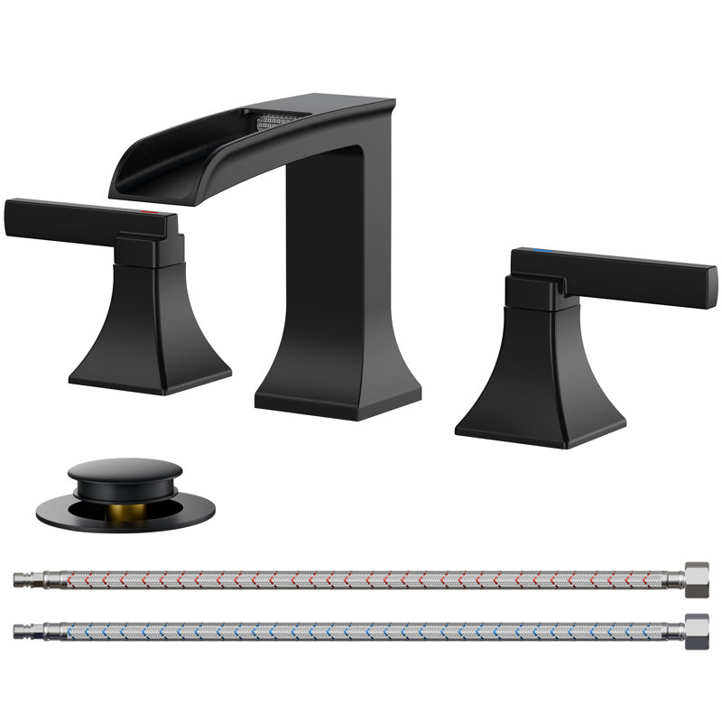 Widespread Faucet 2-handle Bathroom Faucet With Drain Assembly, Matte Black