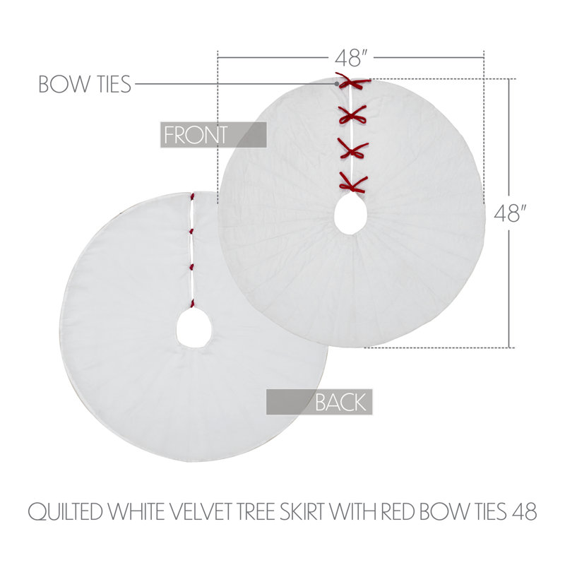 Quilted Velvet Tree Skirt with Bow Ties 48, White/Red