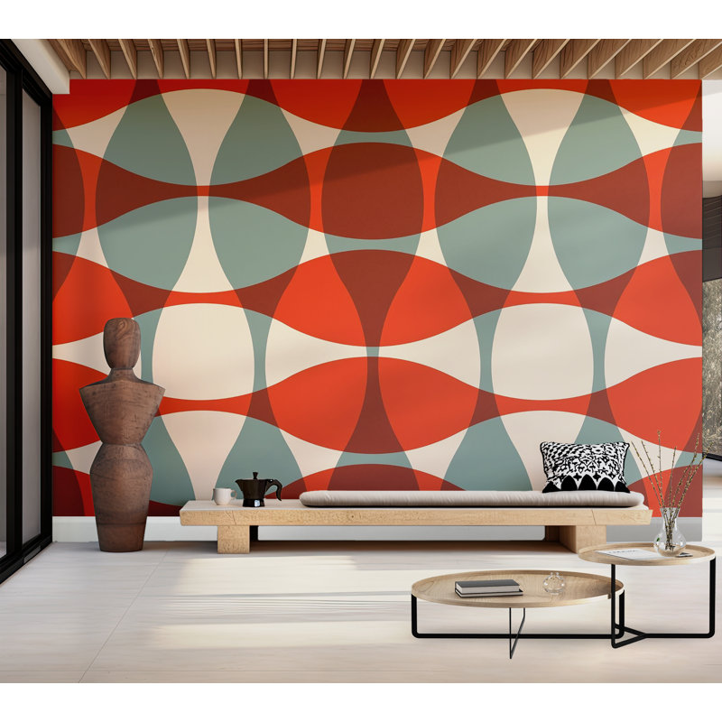 Murale pelez et collez de qualité supérieure - formes géométriques rétro, L 120 po x L 96 po