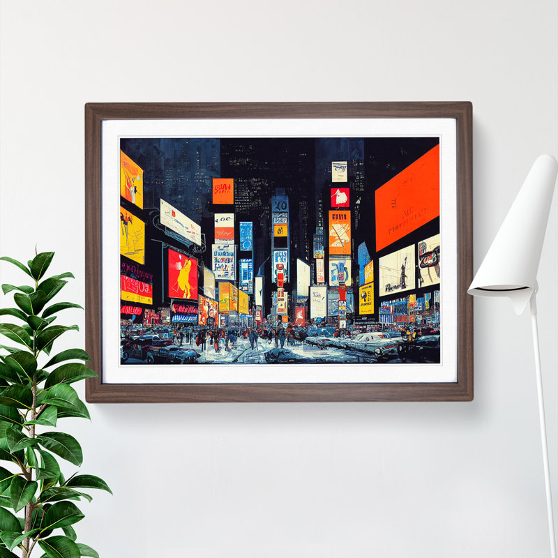 New York Times Square Art Vol.4 1 Piece Single Picture Frame Wall Art, 46cm H x 64cm W, Brown