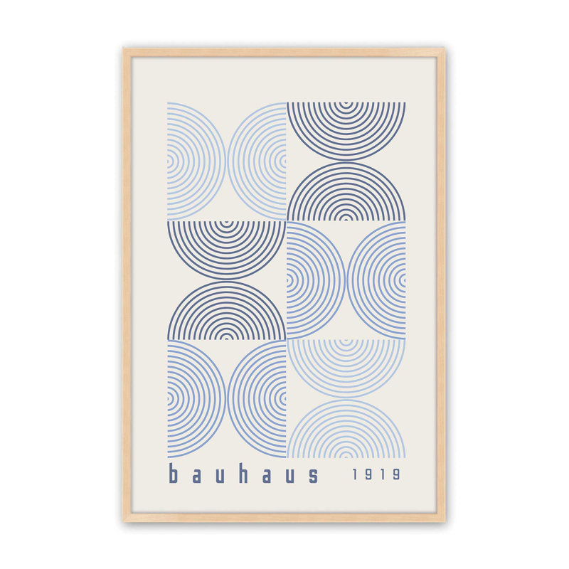 Blue Bauhaus Composition, affiche I dans un cadre, Reproduction encadrée sans passe-partout, Érable brut, H 21 po x l 17 po