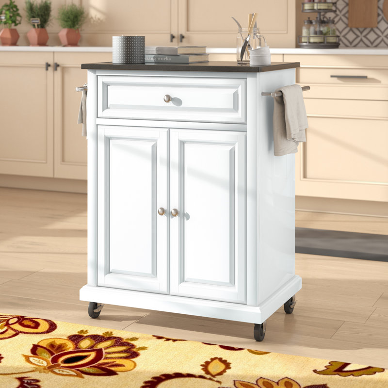 Hedon Granite Top Kitchen Cart, White