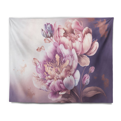 Tapisserie en polyester rose et lys péruvien doré II