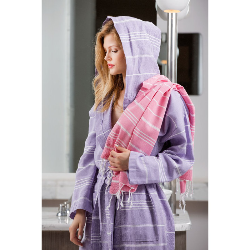 Genovese Gender Neutral Mid-Calf Bathrobe with Pockets and Hood, 57cm L x 47cm B, Purple