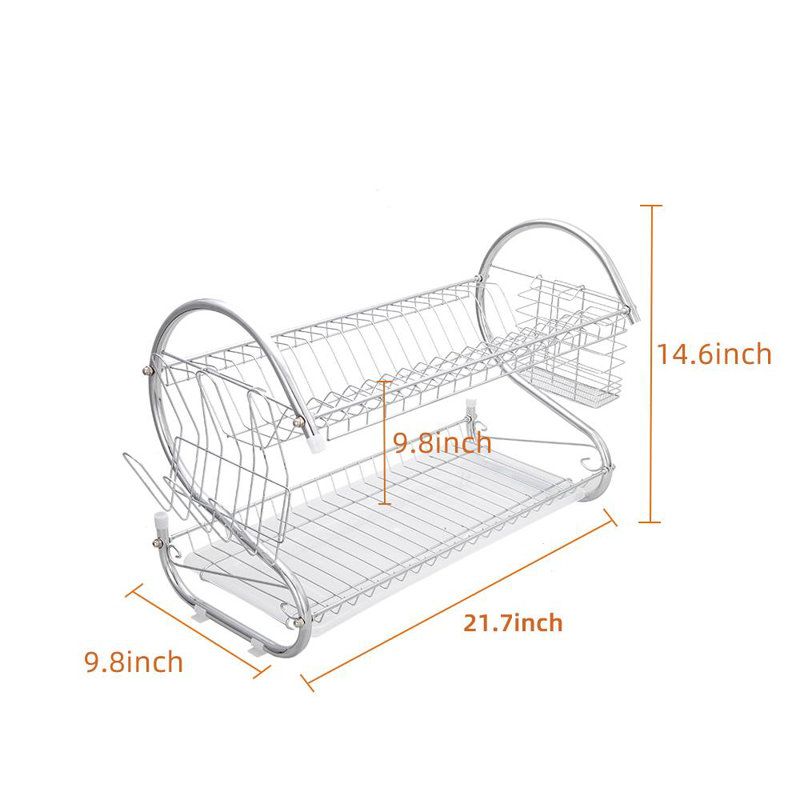 Adjustable Stainless Steel Two Tier Dish Rack, 14.6" H x 21.7" W x 9.8" D