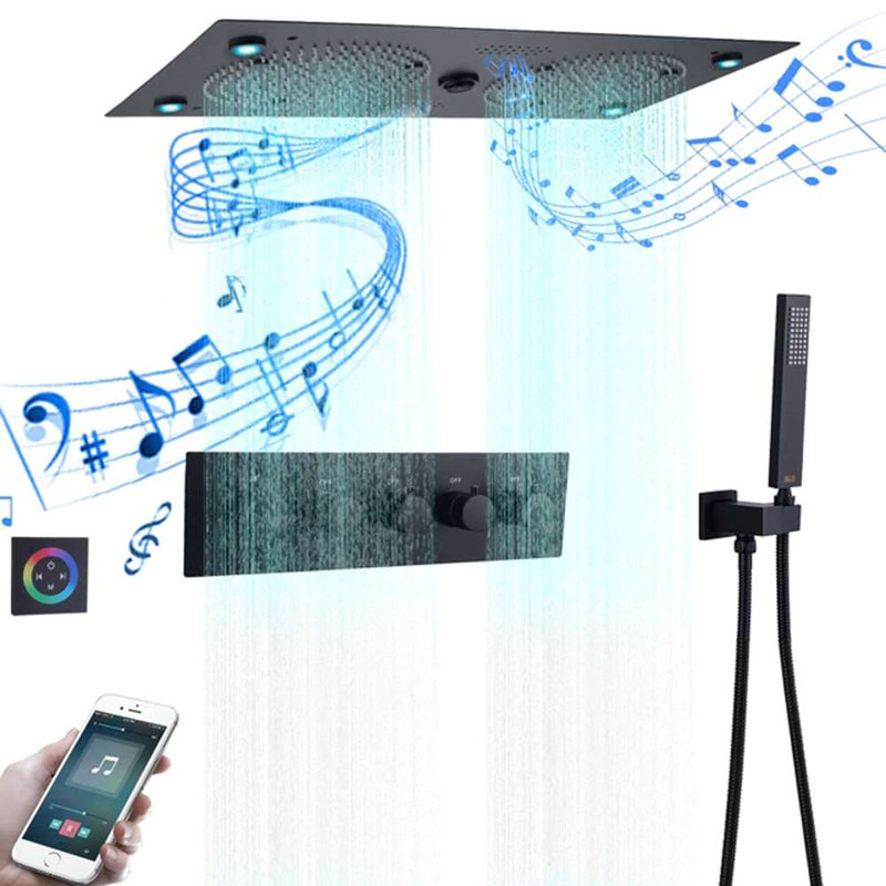 Fermo LED Remote Controlled Thermostatic Recessed Ceiling Mount Large Rainfall Waterfall Musical Shower System with Hand Shower
