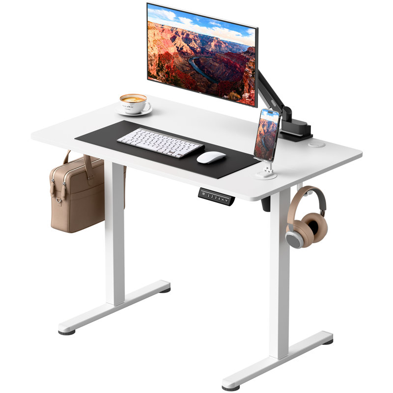 40 Inch Home Office Height Adjustable Electric Standing Desk, White, White/White, 48.1" H x 39.37" W x 23.62" D