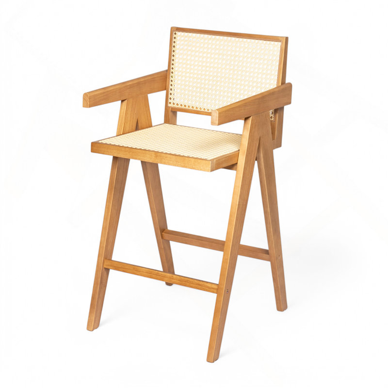 Tabouret de bar minimaliste moderne de 27 po avec assise en bois massif et structure en bois massif