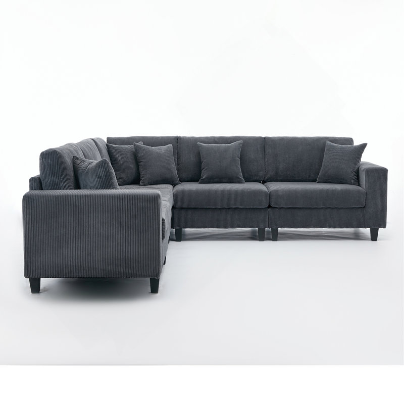 Oversized Modular Sectional Sofa Set, L Shaped Couch,Corduroy ,Upholstered,Deep Seat,,5 Seat,5 Throw Pillow And 6 Back Cushion,Living Room, Apartment , Gray