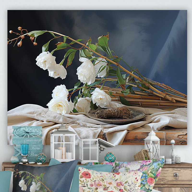 Bambou bouquet nature morte sur toile, Toile tendue, H 30 po x l 40 po x P 1,5 po