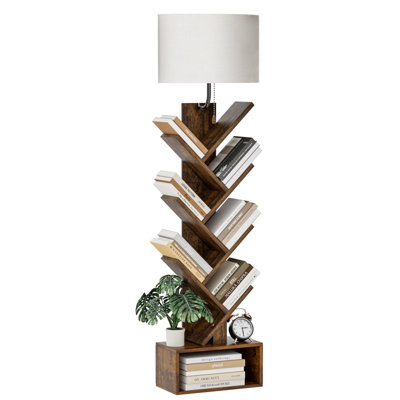6 Tier Tree Bookshelf with Light, Corner Tall Narrow Bookshelf