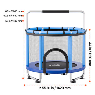 Trampoline pour enfants de 55 po, mini trampoline pour tout-petits de 4,6 pi, jouets de jeu d'intérieur et d'extérieur de 132 lb avec filet d'enclos et barre de gymnastique ajustable, jouets de Noël, cadeaux d'anniversaire pour filles, garçons