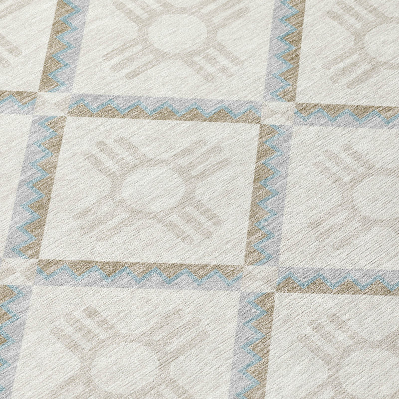 Tapis géométrique intérieur / extérieur lavable à la machine Chantille ACN2686, Ivoire ivoire, 3 pi x 5 pi