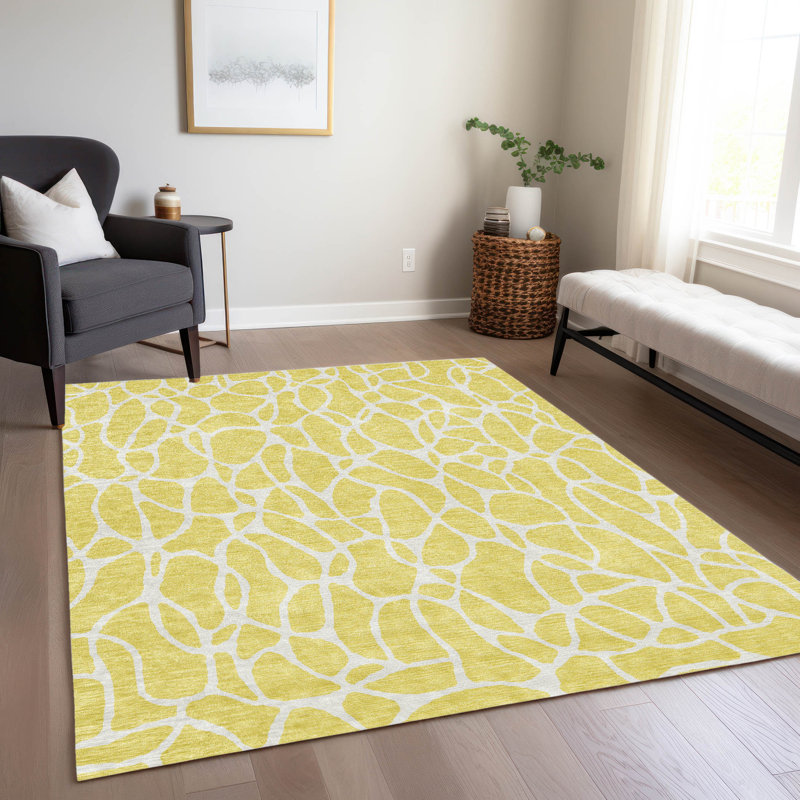 Tapis intérieur / extérieur jaune Zarelia , 2'3" x 7'6"