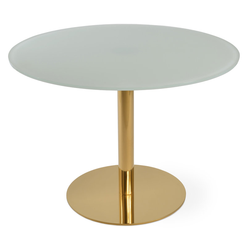 Table de salle à manger Tango, 29,3 po H x 43,5 po L x 43,5 po l, Or brossé, Blanc