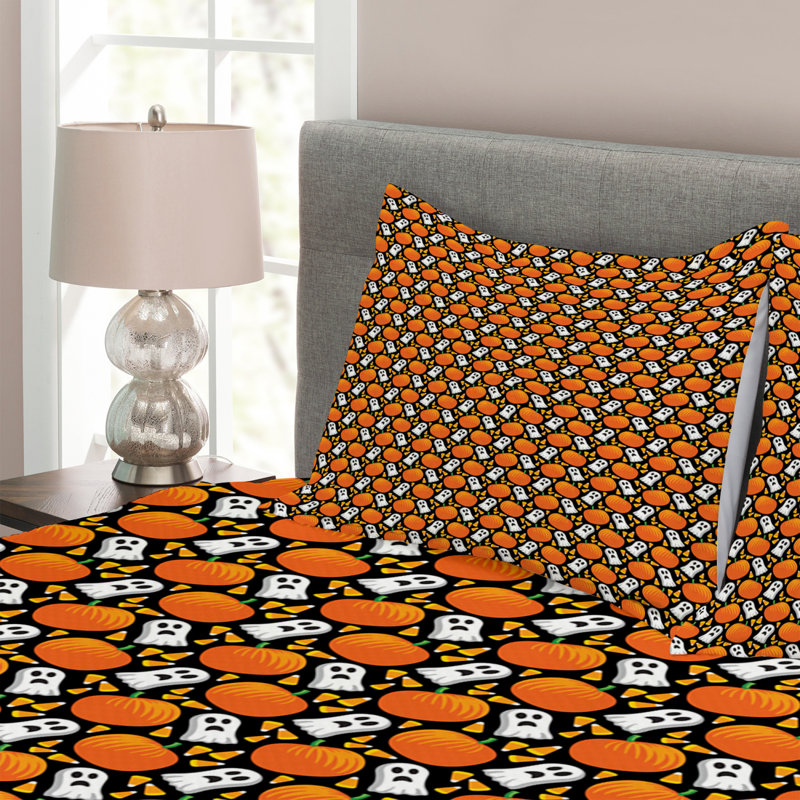 Abitha Black Orange Bedspread Set, 220 x 264 cm