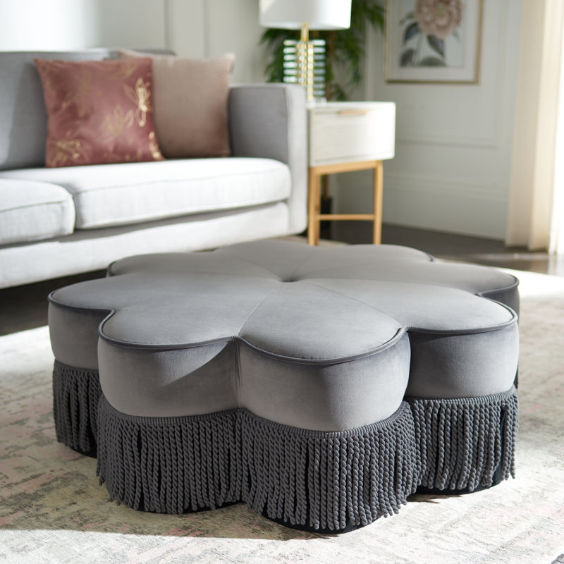 Tanith 99.06cm Wide Velvet Tufted Novelty Solid Colour Pouffe Ottoman, Dark Grey