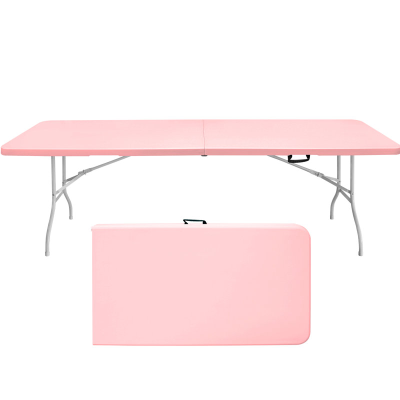 Portable Pink 8Ft Folding Table - For Camping, Picnics, Parties, , Waterproof, Stable For Outdoors Picnic, Party Ready, Portable,