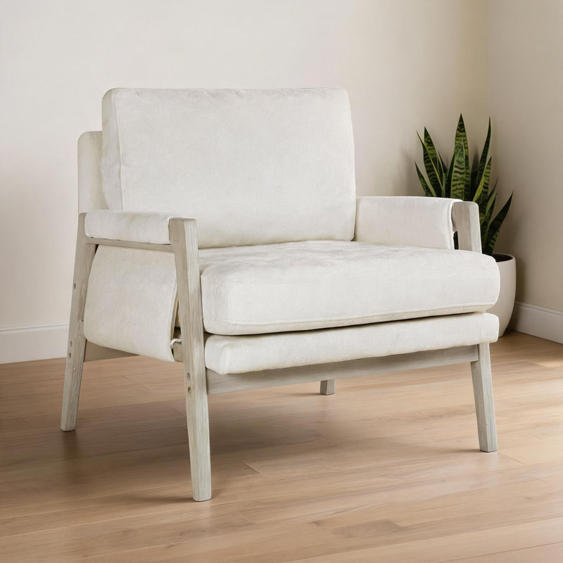 Chaise avec accoudoirs d'appoint moderne 1 place et revêtement en chenille beige doux, Beige