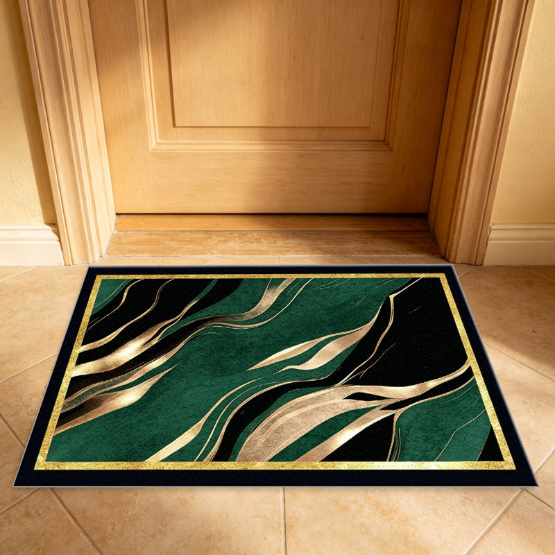 Green Marble with Gold Accents area rugs for Living Room, Soft and Comfortable, Suitable for all seasons, easy to maintain, machine washable Indoor floor mat, Under Table Farmhouse suitable for Bedroom, Dining Room, Study,  Balcony, Home Decor Patio
