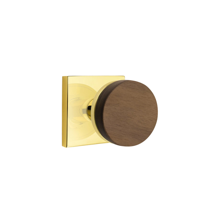 Ensemble de boutons de passage Emtek Select avec rosette carrée et tige conique, bouton en noyer foncé (CF), Laiton non laqué