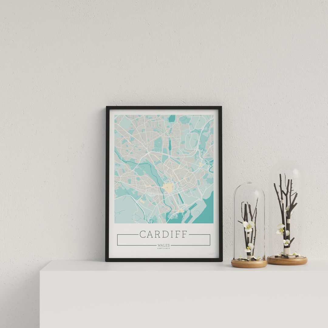 City Location Ordnance Map Blue Cardiff by Vouvart - Single Picture Frame Print