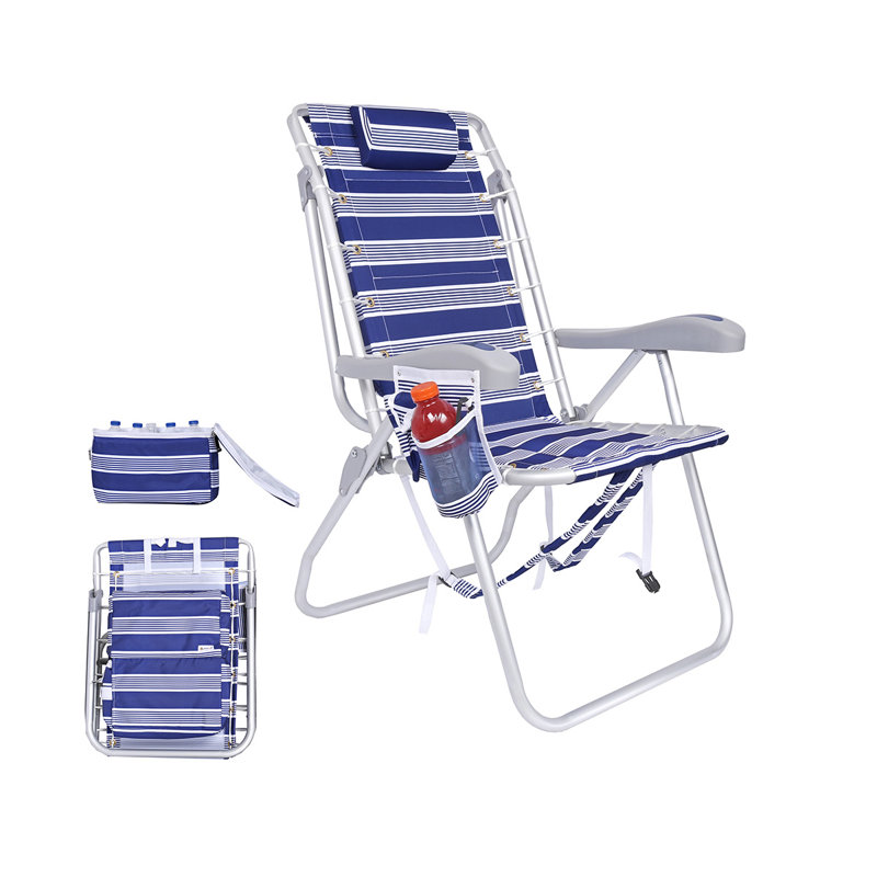 Ultimate Heavy Duty High Seat Aluminum Folding Backpack Beach Chair for Adults | Lay Flat, 5 Reclining Positions | Removable Insulated Cooler Pouch | 300 lbs Weight Capacity