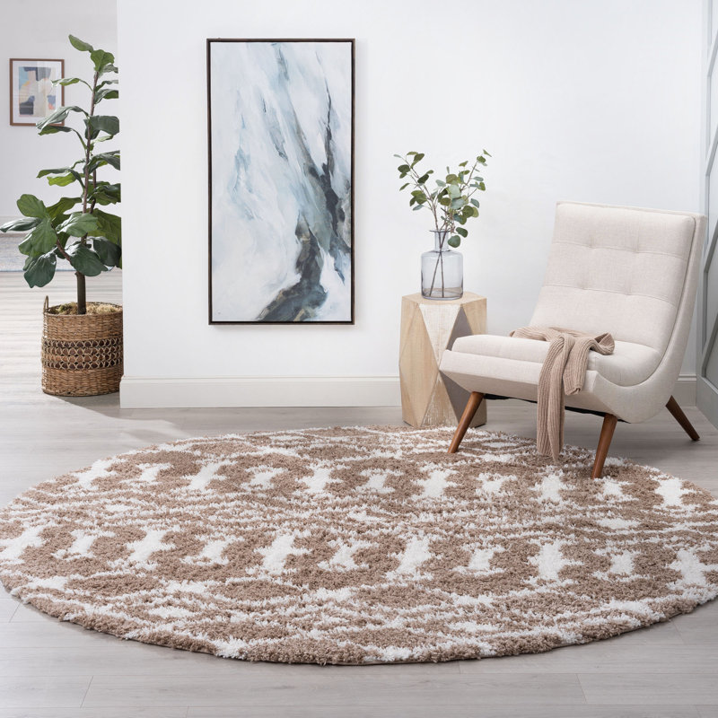 Tapis brun clair / blanc Jemima, Rond 5 pi 3 po