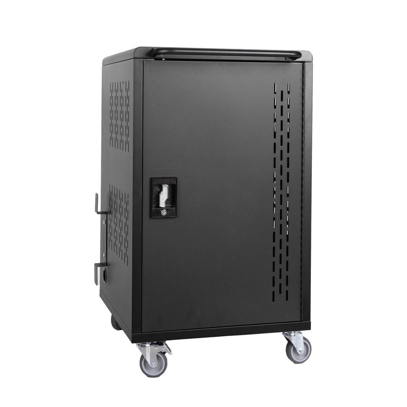 32 Bay Mobile School Charging Cart Station For Chromebook, Tablet And Laptop Computer With Power Strip Included, Black