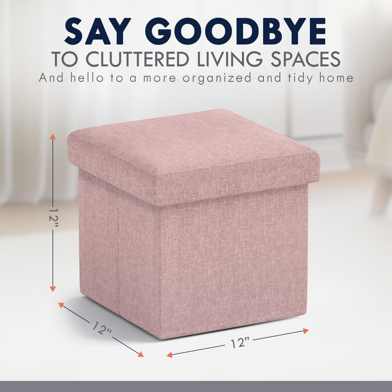 Small Foldable Square Linen Storage Bench Suitable For Living Room, Bedroom, Dormitory, Pink