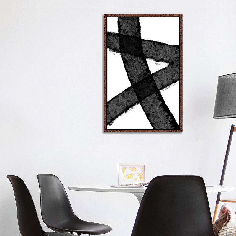 Mid Century Black - Print on Canvas, Classic Brown Wood Framed, 101.6 cm H x 66.04 cm W