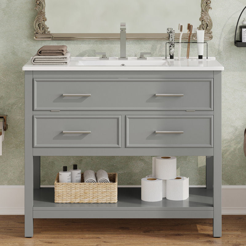 Bathroom Vanity With Ceramic Sink, Gray