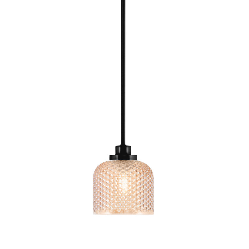 Mini-luminaire suspendu suspendu Odyssey au fini noir mat avec verre texturé ambre de 6 po