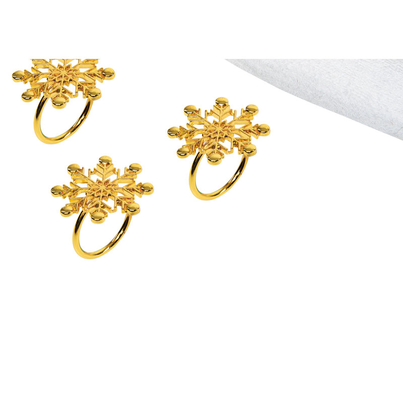 Gold Winter Snowflake Decorative Napkin Ring Set of 4, Gold