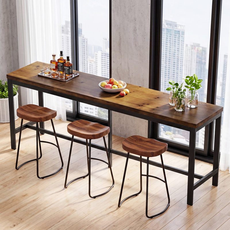 Table de bar industrielle en bois de 79 po de hauteur, table de pub rustique à hauteur de comptoir avec structure en métal robuste pour la salle à manger de cuisine