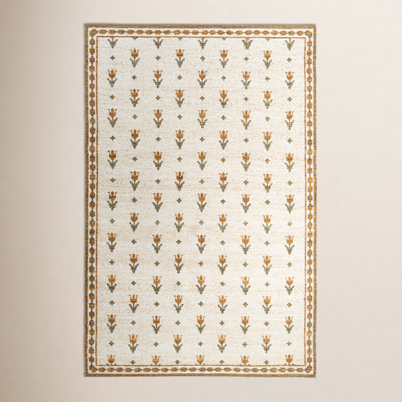 Tapis Sofia Jacquard en polyester recyclé couleur champagne multicolore, Rectangle 7 pi 9 po x 9 pi 9 po
