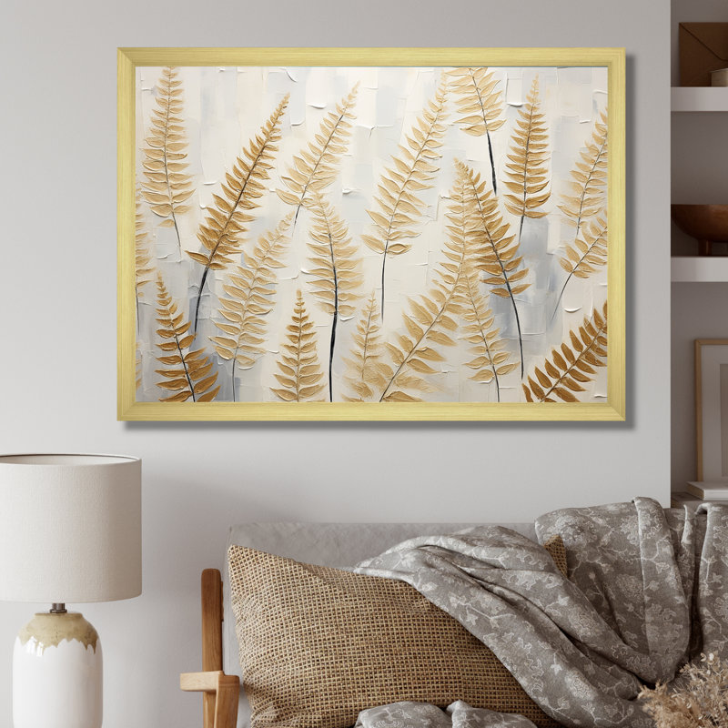 Golden Ferns Silent Symphony - reproduction d'art sur toile, Cadre doré simple, H 30 po x l 40 po x P 1,5 po
