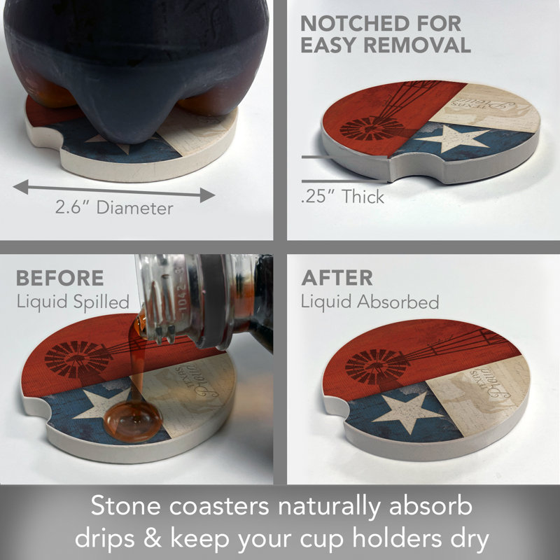 Texas Proud 2 Pack Stone Car Coasters
