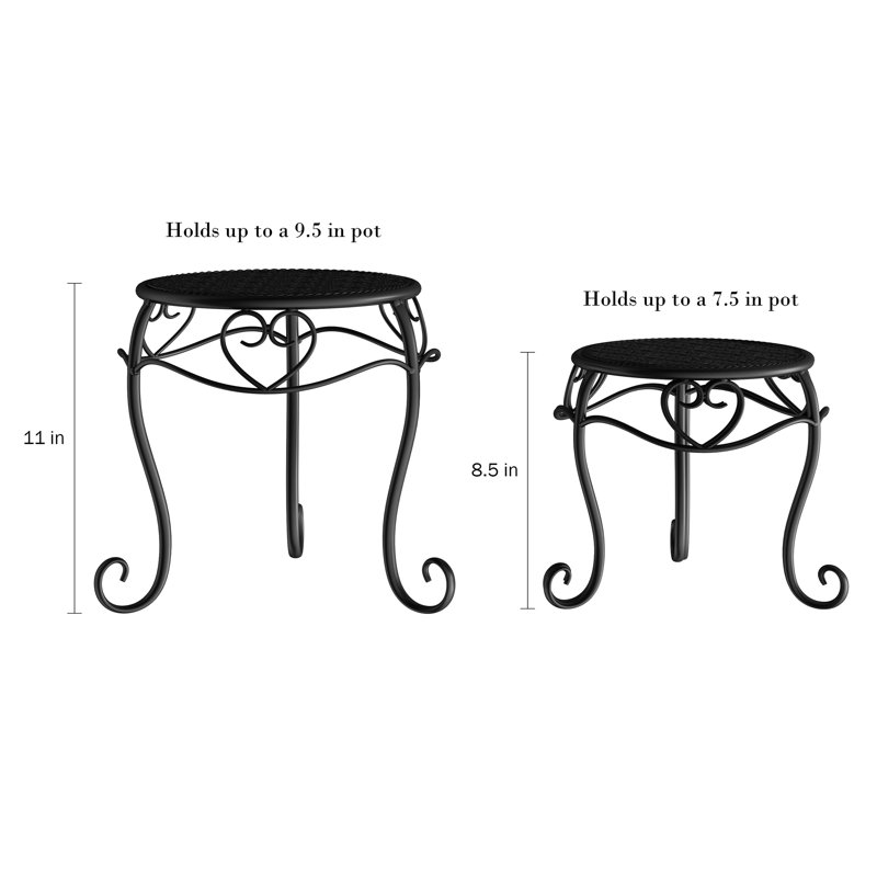 Ensemble de 2 supports à plantes Kranz - Accessoires décoratifs ronds pour plantes d'intérieur ou d'extérieur, Noir