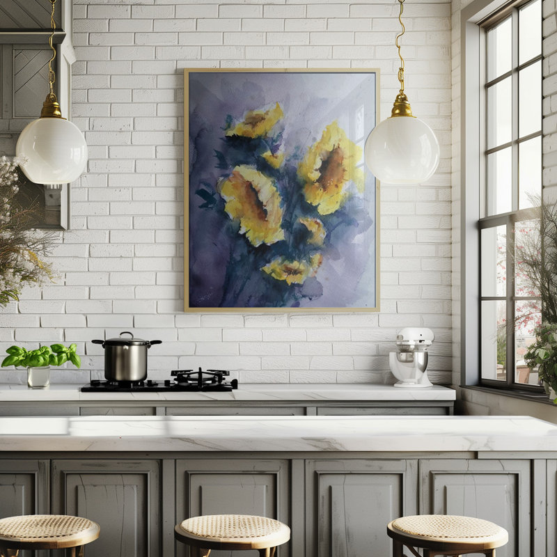 "Sunflowers", art mural texturé encadré, Noir, H 14 po x l 10 po
