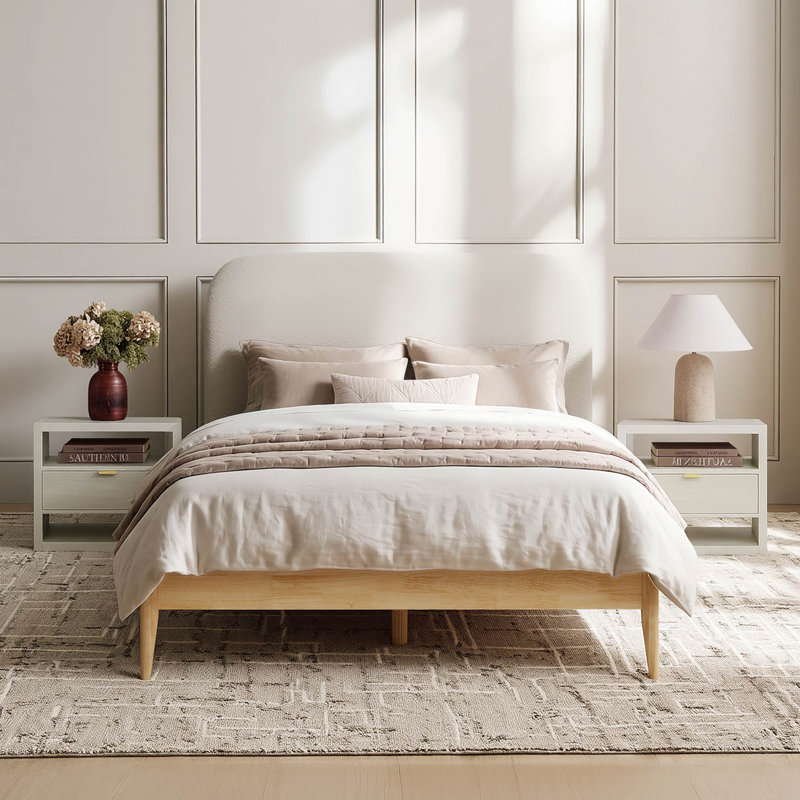 Ensemble de lit et table de chevet, Blanc / Crème, Grand lit