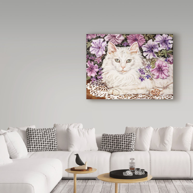 Gilstrap «Lilly White Cat», reproduction de peinture acrylique sur toile tendue, H 14 po x l 19 po x P 2 po