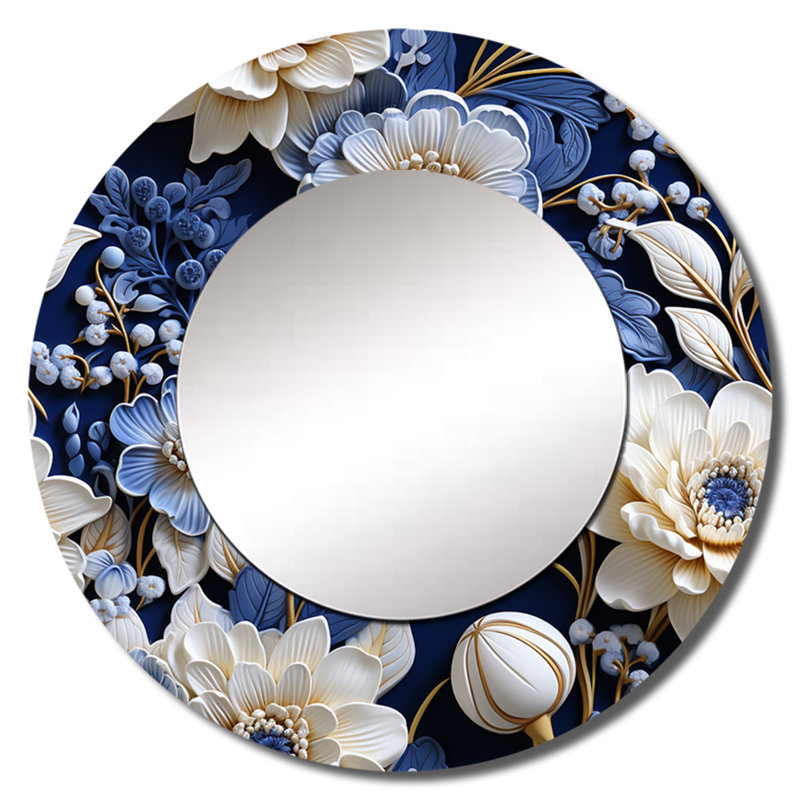 Motif victorien complexe de dentelle cobalt complexe - miroir floral, miroir mural décoratif bleu, impression d'art en métal