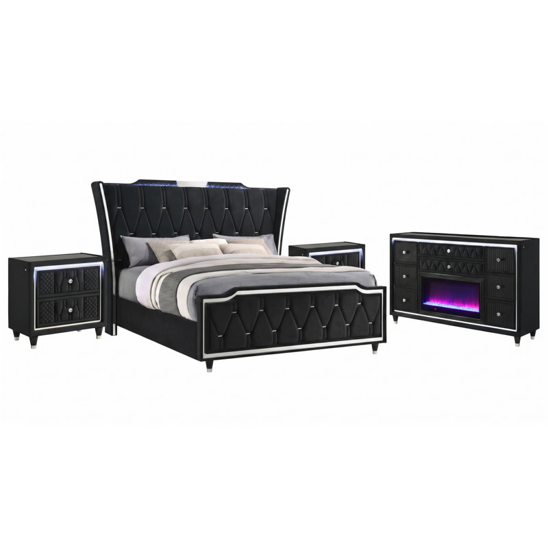 Ensemble de chambre avec lit 4 pièces Lincoln, Black, King
